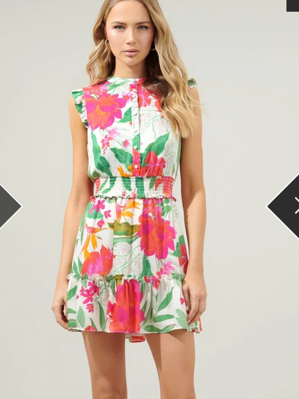Sugarlips La Costa tropic Merrick -sleeveless Floral Ruffle Waist Summer Dress